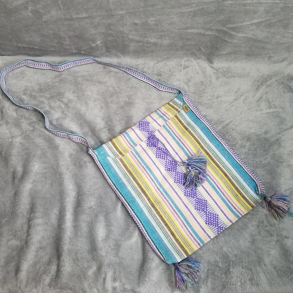 Pinzon Authentic Mexico Striped Multicolored Crossbody XL Bohemian Bag w/Tassels